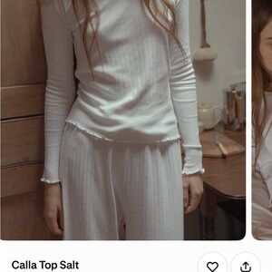 Ribbed Long-Sleeve Pajama Top in Salt - Women's Cozy Sleep Rib Tee